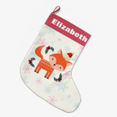 オレンジキツネインサンタハットかわいいクリスマスカスタマイズ ラージクリスマスストッキング (正面 (吊り時))