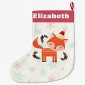 オレンジキツネインサンタハットかわいいクリスマスカスタマイズ ラージクリスマスストッキング (裏面)