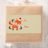 オレンジキツネインサンタハットかわいいレトロクリスマスギフト ラベル (インサイチュ)