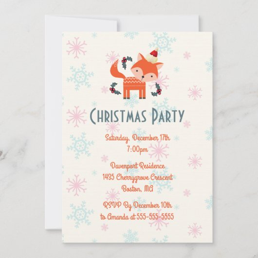 オレンジキツネインサンタハットクリスマスパーティー 招待状 (正面)