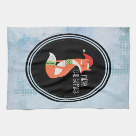 オレンジキツネインレッドサンタハットメリークリスマス キッチンタオル