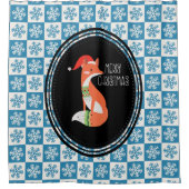 オレンジキツネインレッドサンタハットメリークリスマス シャワーカーテン (正面)