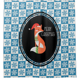 オレンジキツネインレッドサンタハットメリークリスマス シャワーカーテン