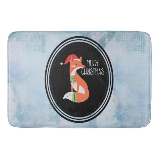 オレンジキツネインレッドサンタハットメリークリスマス バスマット (正面)