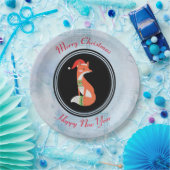 オレンジキツネインレッドサンタハットメリークリスマス ペーパープレート (パーティー)