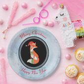 オレンジキツネインレッドサンタハットメリークリスマス ペーパープレート (パーティー)