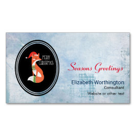 オレンジキツネインレッドサンタハットメリークリスマス マグネット名刺