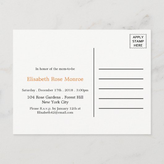 オレンジキツネバーラップベビーシャワー招待状 インビテーションポストカード (裏面)