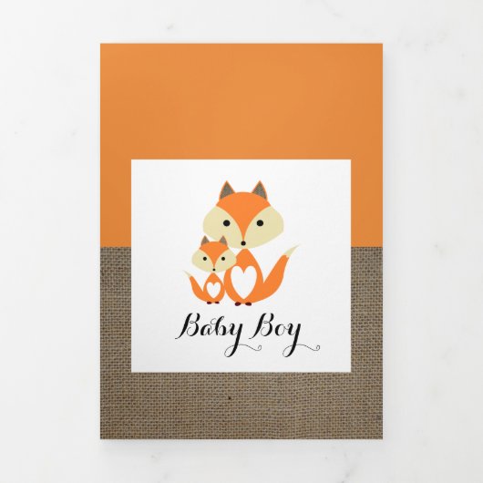 オレンジキツネバーラップ、5フォトコラージュベビー誕生 三つ折り案内状 (カバー)