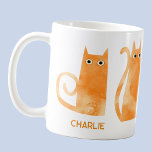オレンジキャッツパーソナライズされた コーヒーマグカップ<br><div class="desc">小さなおもしろい水色のオレンジジンジャー猫。オリジナルアートby Nic Squirrell.動物愛好家に最適名前をパーソナライズに変更。</div>