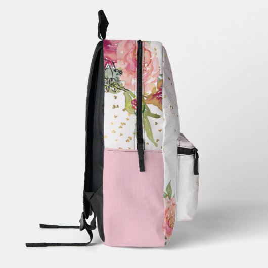 オレンジキャットイラストレーションとフローラガール プリントバックパック (左)