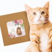 オレンジキャットイラストレーションハッピーバースデーガールパーティー スクエアシール