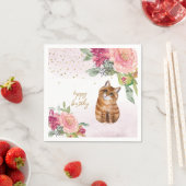 オレンジキャットイラストレーションハッピーバースデーガールパーティー スタンダードカクテルナプキン (インサイチュ)