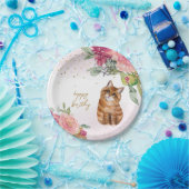 オレンジキャットイラストレーションハッピーバースデーガールパーティー ペーパープレート (パーティー)