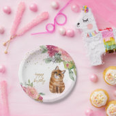 オレンジキャットイラストレーションハッピーバースデーガールパーティー ペーパープレート (パーティー)