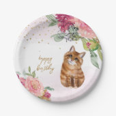 オレンジキャットイラストレーションハッピーバースデーガールパーティー ペーパープレート (正面)