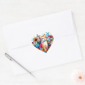 オレンジキャットインフラワーズピクセルアート ハートシール (封筒)