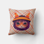 オレンジキャットウィッチハットトリックまたはトリートハロウィーン クッション (裏面)