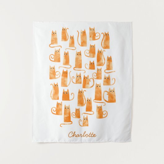 オレンジキャットウォーターパーソナライズされたカラー タペストリー (正面)