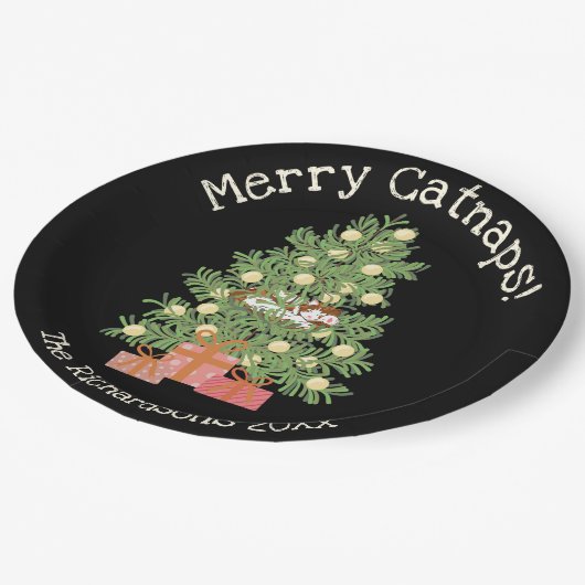 オレンジキャットオンキストマスツリーメリーキャンバス!ブラック ペーパープレート (アングル)
