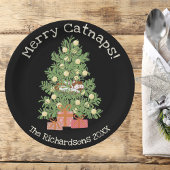 オレンジキャットオンキストマスツリーメリーキャンバス!ブラック ペーパープレート