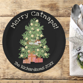 オレンジキャットオンキストマスツリーメリーキャンバス！ブラック ペーパープレート