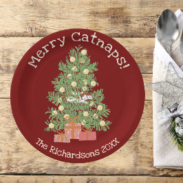 オレンジキャットオンキストマスツリーメリーキャンバス！レッド ペーパープレート