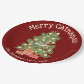 オレンジキャットオンキストマスツリーメリーキャンバス！レッド ペーパープレート (アングル)