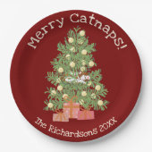 オレンジキャットオンキストマスツリーメリーキャンバス！レッド ペーパープレート (正面)