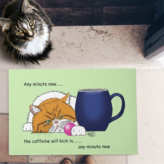 オレンジキャットコーヒーマグブルー ドアマット