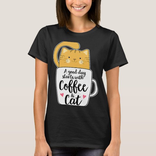 オレンジキャットコーヒーマグ猫 Tシャツ (正面)