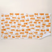 オレンジキャットパターン ビーチタオル (正面)