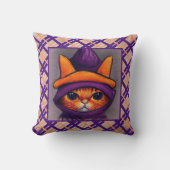 オレンジキャットパープルウィッチハットスケッチ クッション (正面)