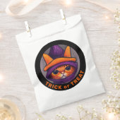 オレンジキャットパープルウィッチハットトリートハロウィーン フェイバーバッグ (クリップ留めされた状態)