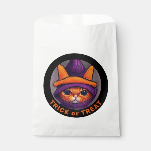 オレンジキャットパープルウィッチハットトリートハロウィーン フェイバーバッグ (正面)