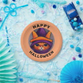 オレンジキャットパープルウィッチハットハッピーハローウィン ペーパープレート (パーティー)