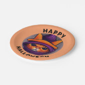 オレンジキャットパープルウィッチハットハッピーハローウィン ペーパープレート (アングル)