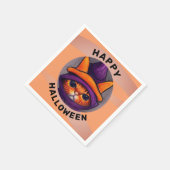 オレンジキャットパープルウィッチハットハローウィンパーティ スタンダードカクテルナプキン (角)