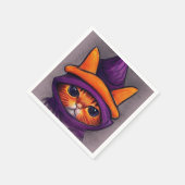 オレンジキャットパープルウィッチハットハローウィンパーティ スタンダードカクテルナプキン (角)