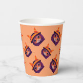 オレンジキャットパープルウィッチハットハローウィンパーティ 紙コップ (裏面)