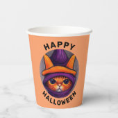 オレンジキャットパープルウィッチハットハローウィンパーティ 紙コップ (裏面)