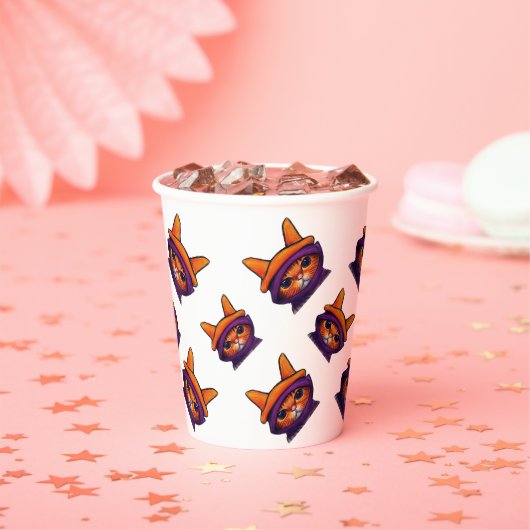 オレンジキャットパープルウィッチハットハローウィンパーティ 紙コップ (インサイチュ)