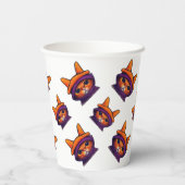 オレンジキャットパープルウィッチハットハローウィンパーティ 紙コップ (裏面)