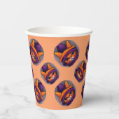 オレンジキャットパープルウィッチハットハローウィンパーティ 紙コップ (正面)