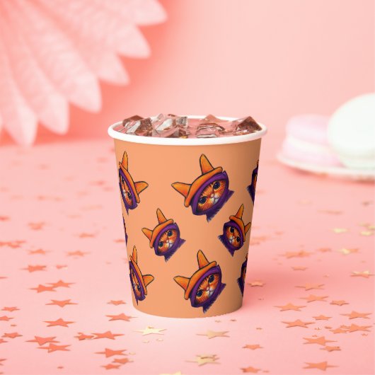 オレンジキャットパープルウィッチハットハローウィンパーティ 紙コップ (インサイチュ)