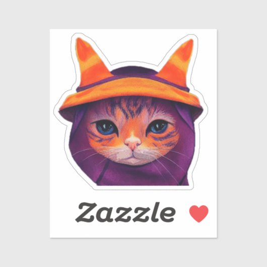 オレンジキャットパープルウィッチハットファンタジーハロウィン シール (シート)