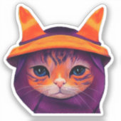 オレンジキャットパープルウィッチハットファンタジーハロウィン シール (正面)
