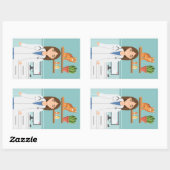 オレンジキャットブルーの獣医の女性獣医ガール 長方形シール (シート)