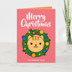オレンジキャットリースピンク Merry Christmas Photo シーズンカード