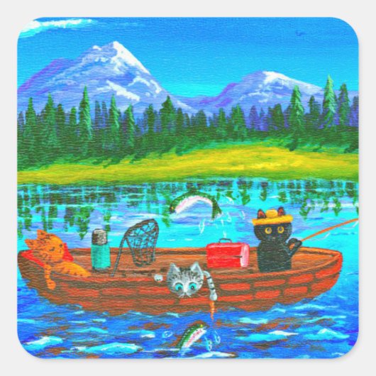 オレンジキャット魚釣りクリエイションアーツスクエア スクエアシール (正面)